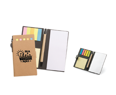 BLOCO DE ANOTAÇÕES COM POST IT E CANETA